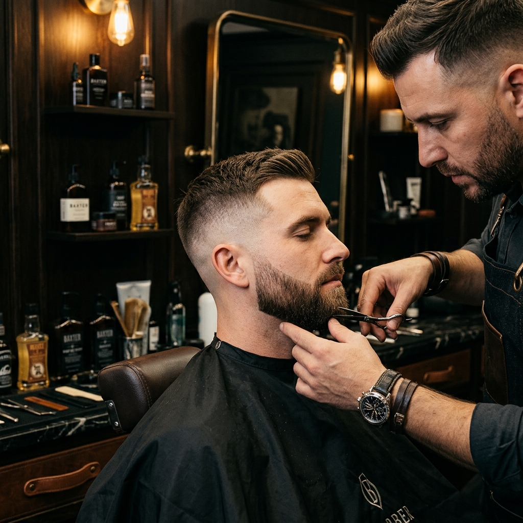 Barbero profesional realizando un corte premium en Ricardo Haircuts